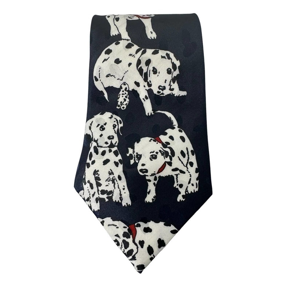 Dino Romaro Dalmatians Fireman's Friend Navy Blue Silk Tie Men's Necktie